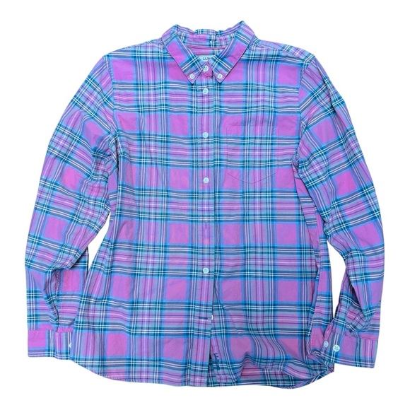 L.L. Bean Vibrant Pink and Blue Button Down Shirt - Picture 1 of 5